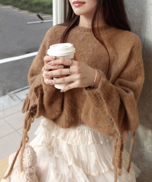 CORNERS（コーナーズ）の「袖リボン起毛シャギーショートニット（ニット/セーター・レディース・パープル/ベージュ/ブルー/グレー・M）」の15枚目の写真