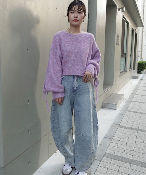 CORNERS（コーナーズ）の「袖リボン起毛シャギーショートニット（ニット/セーター・レディース・パープル/ベージュ/ブルー/グレー・M）」の16枚目の写真