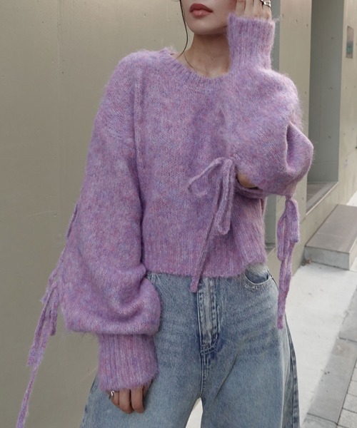 CORNERS（コーナーズ）の「袖リボン起毛シャギーショートニット（ニット/セーター・レディース・パープル/ベージュ/ブルー/グレー・M）」の17枚目の写真