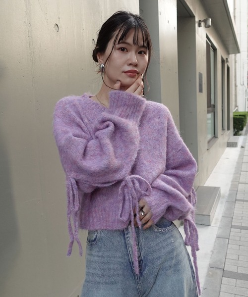 CORNERS（コーナーズ）の「袖リボン起毛シャギーショートニット（ニット/セーター・レディース・パープル/ベージュ/ブルー/グレー・M）」の19枚目の写真