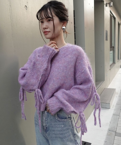 CORNERS（コーナーズ）の「袖リボン起毛シャギーショートニット（ニット/セーター・レディース・パープル/ベージュ/ブルー/グレー・M）」の20枚目の写真