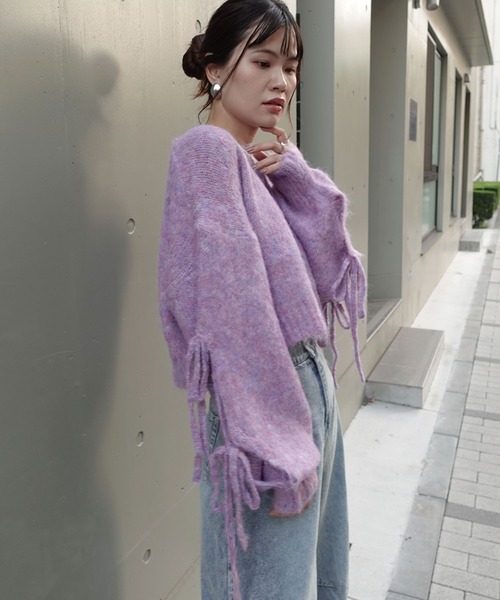 CORNERS（コーナーズ）の「袖リボン起毛シャギーショートニット（ニット/セーター・レディース・パープル/ベージュ/ブルー/グレー・M）」の21枚目の写真