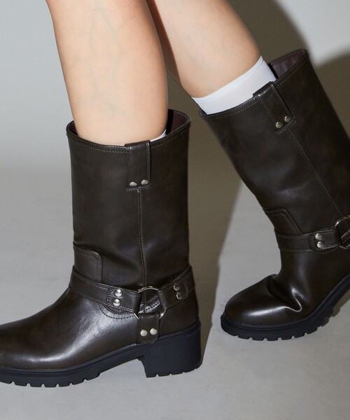 PUBLUX（パブリュクス）の「PUBLUX/パブリュクス エンジニア リング デザイン ブーツ　限定展開（ブーツ・レディース・ブラック/ダークブラウン・38/39/36/37）」の3枚目の写真