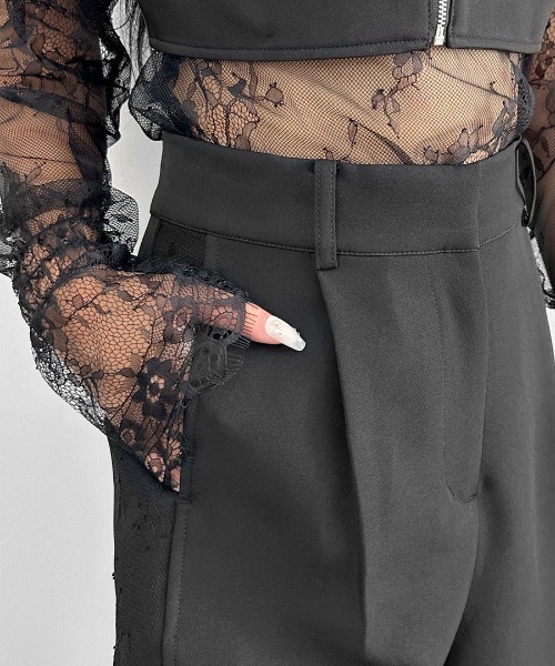 LVEU.（ラブユ.）の「【LVEU.】サイドレースデザインスラックス / パンツ ボトムス スラックス レース シアー シースルー モード系 ブラック（スラックス・レディース・ブラック・FREE/SMALL）」の8枚目の写真