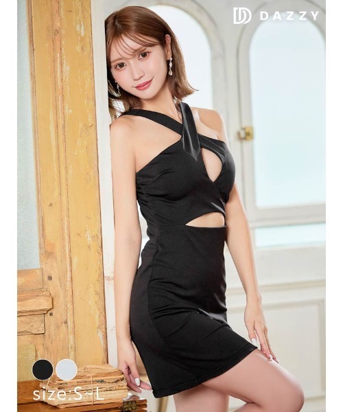 セール】クロスネック ノースリーブ カットアウト タイト ミニドレス