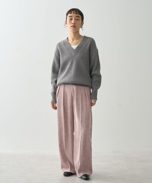 セール】ラメ入リVネック片畦ニットプルオーバー（ニット/セーター