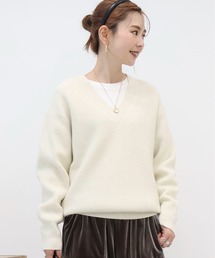 AMERICAN HOLIC | ラメ入リVネック片畦ニットプルオーバー(ニット/セーター)