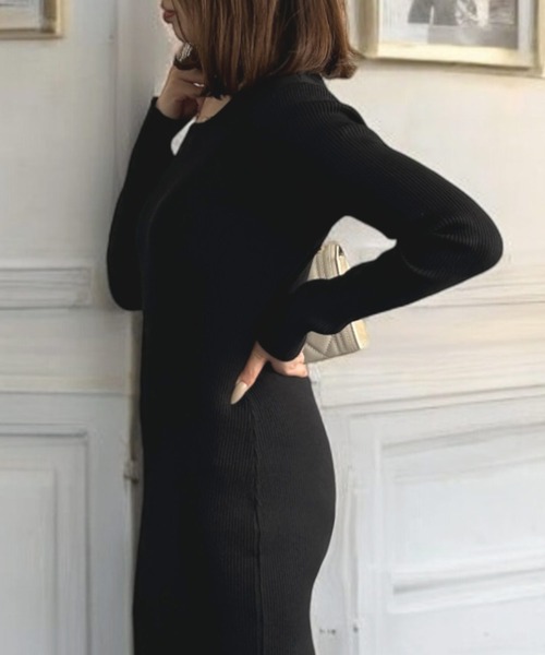 Julia Boutique(ジュリアブティック)の「選べるミディアム丈・ロング丈 裾レースニットタイトワンピース(ワンピース・レディース・モカ/ブラック/チャコール・LONG/MEDIUM)」の8枚目の写真