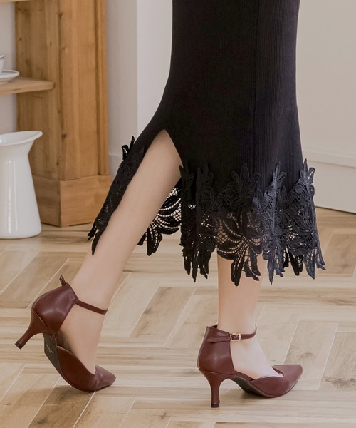 Julia Boutique(ジュリアブティック)の「選べるミディアム丈・ロング丈 裾レースニットタイトワンピース(ワンピース・レディース・モカ/ブラック/チャコール・LONG/MEDIUM)」の12枚目の写真
