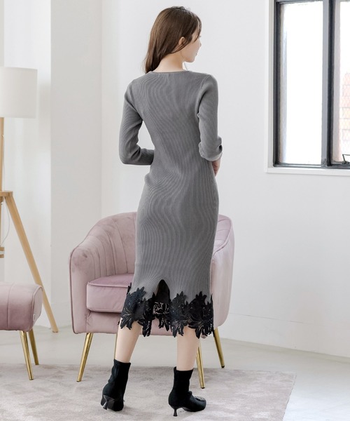Julia Boutique(ジュリアブティック)の「選べるミディアム丈・ロング丈 裾レースニットタイトワンピース(ワンピース・レディース・モカ/ブラック/チャコール・LONG/MEDIUM)」の16枚目の写真