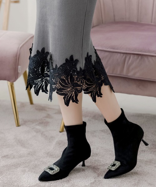 Julia Boutique(ジュリアブティック)の「選べるミディアム丈・ロング丈 裾レースニットタイトワンピース(ワンピース・レディース・モカ/ブラック/チャコール・LONG/MEDIUM)」の18枚目の写真