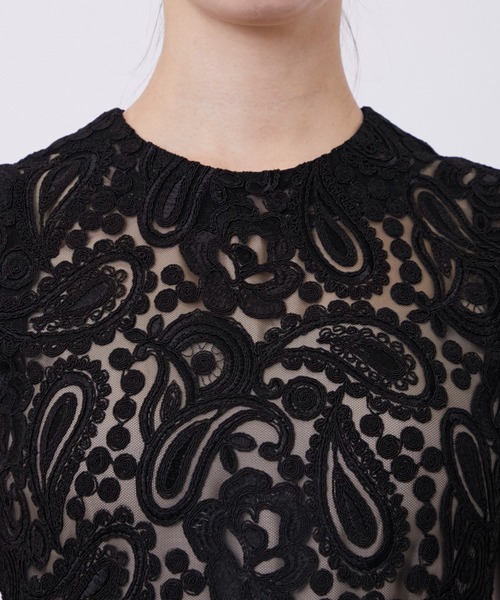 CINOH(チノ)の「【CINOH/チノ】BLACK FORMAL LACE DRESS/ブラックフォーマルレーススリーブレスワンピース/オケージョン可(ワンピース・レディース・ブラック・38/36)」の6枚目の写真