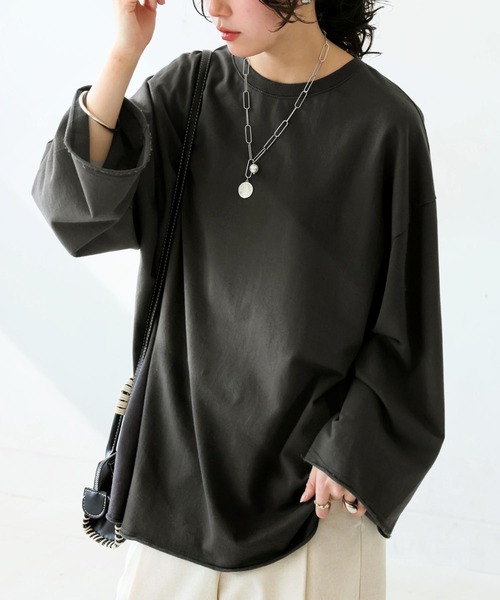 antiqua(アンティカ)の「ワイドロンT(Tシャツ/カットソー・レディース・チャコールグレー/ブラック・ONESIZE)」の2枚目の写真