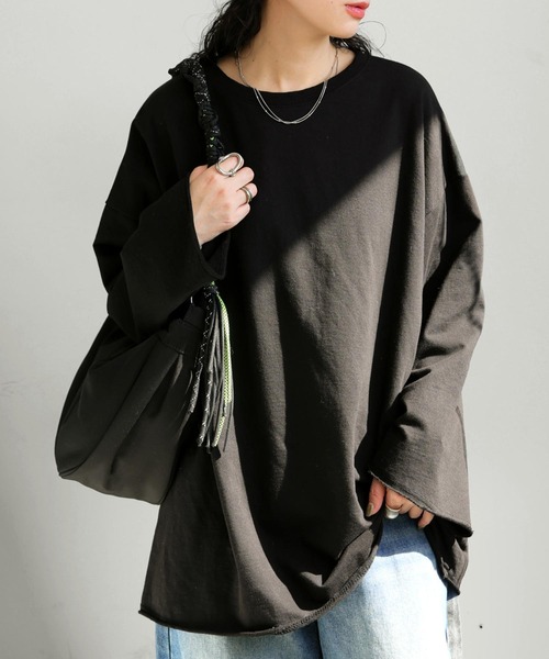 antiqua(アンティカ)の「ワイドロンT(Tシャツ/カットソー・レディース・チャコールグレー/ブラック・ONESIZE)」の1枚目の写真
