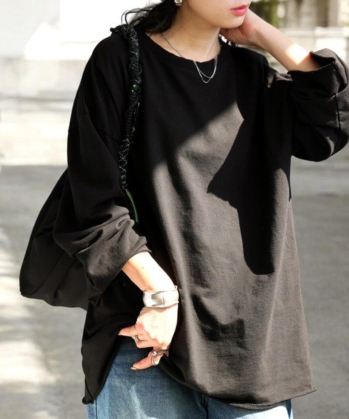 antiqua(アンティカ)の「ワイドロンT(Tシャツ/カットソー・レディース・チャコールグレー/ブラック・ONESIZE)」の5枚目の写真