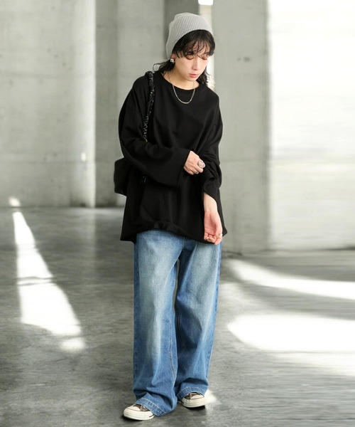 antiqua(アンティカ)の「ワイドロンT(Tシャツ/カットソー・レディース・チャコールグレー/ブラック・ONESIZE)」の6枚目の写真