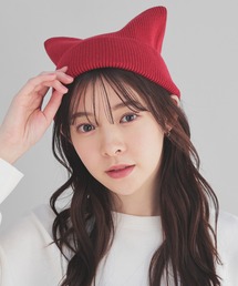 ネコ耳 ニット」に該当するレディースの帽子（レッド/赤色系