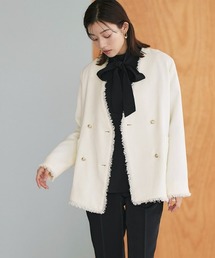 Pierrot | ノーカラーフリンジツイードジャケット(ノーカラージャケット)