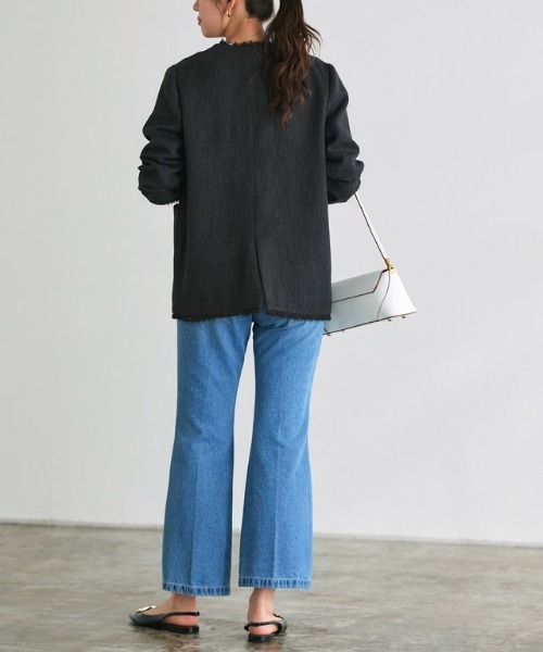 Pierrot（ピエロ）の「ノーカラーフリンジツイードジャケット（ノーカラージャケット・レディース・アイボリー/ブラック・L/M）」の8枚目の写真