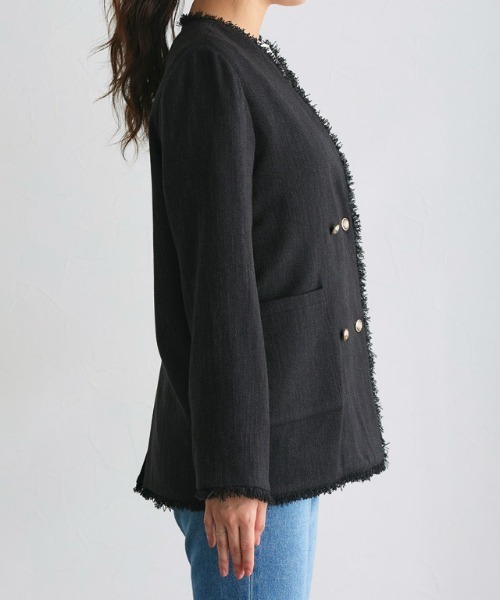Pierrot（ピエロ）の「ノーカラーフリンジツイードジャケット（ノーカラージャケット・レディース・アイボリー/ブラック・L/M）」の14枚目の写真