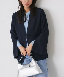 ノーカラージャケット（ブルー・ネイビー/青色系）ファッション通販