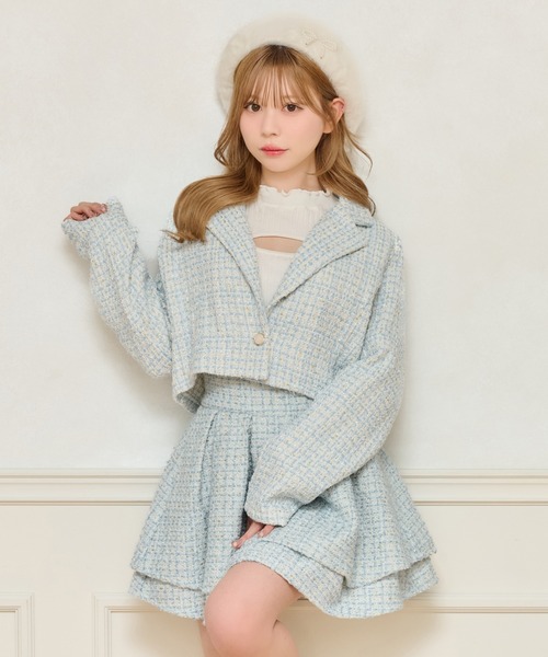 レア♡ビジューツイードジャケット セール】【SETUP着用可能】ツイードショートジャケット