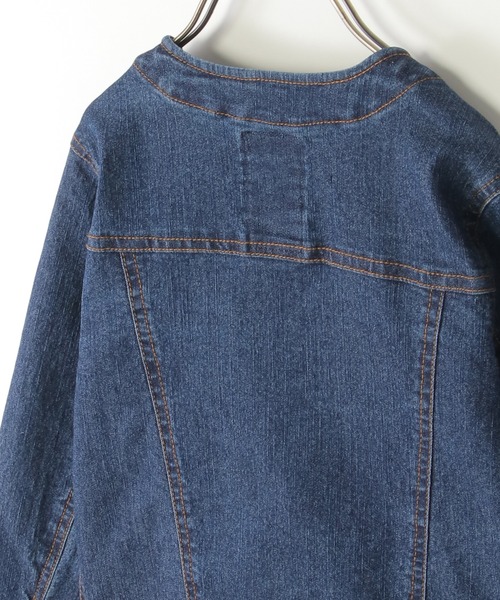 ikka（イッカ）の「【メディア紹介商品】デニムノーカラーGジャン（110~160cm）【親子コーデ】（デニムジャケット・キッズ・ダークネイビー・S/M/L/XL/XS）」の5枚目の写真