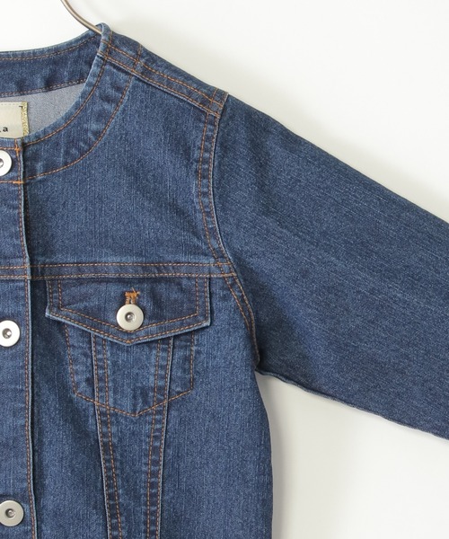 ikka（イッカ）の「【メディア紹介商品】デニムノーカラーGジャン（110~160cm）【親子コーデ】（デニムジャケット・キッズ・ダークネイビー・S/M/L/XL/XS）」の6枚目の写真