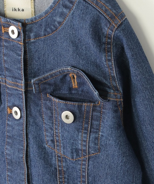 ikka（イッカ）の「【メディア紹介商品】デニムノーカラーGジャン（110~160cm）【親子コーデ】（デニムジャケット・キッズ・ダークネイビー・S/M/L/XL/XS）」の9枚目の写真