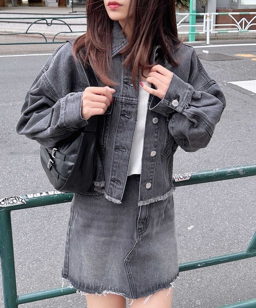 INGNI（イング）の「クロップド丈カットオフGジャン（デニムジャケット・レディース・ブルー系その他/ブルー系その他3/グレー・M）」の6枚目の写真