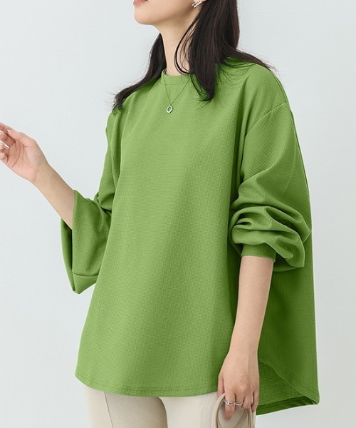 Coo+i(クーイ)の「オーバーサイズワッフルカットソー(Tシャツ/カットソー・レディース・ブラック/グレー/ホワイト/グリーン/モカ/ベージュ・FREE)」の6枚目の写真
