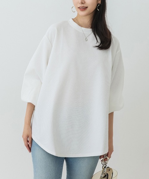 Coo+i(クーイ)の「オーバーサイズワッフルカットソー(Tシャツ/カットソー・レディース・ブラック/グレー/ホワイト/グリーン/モカ/ベージュ・FREE)」の22枚目の写真