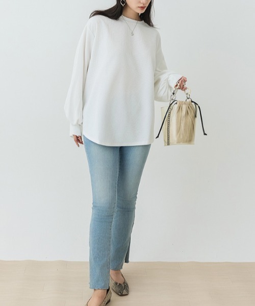 Coo+i(クーイ)の「オーバーサイズワッフルカットソー(Tシャツ/カットソー・レディース・ブラック/グレー/ホワイト/グリーン/モカ/ベージュ・FREE)」の21枚目の写真