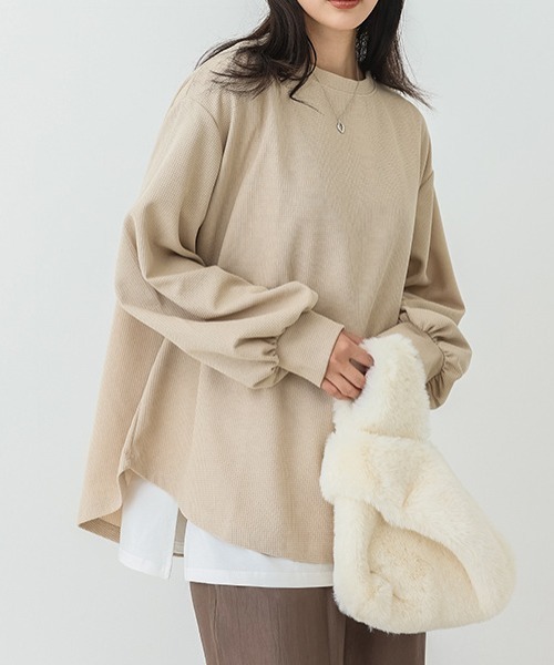 Coo+i(クーイ)の「オーバーサイズワッフルカットソー(Tシャツ/カットソー・レディース・ブラック/グレー/ホワイト/グリーン/モカ/ベージュ・FREE)」の20枚目の写真