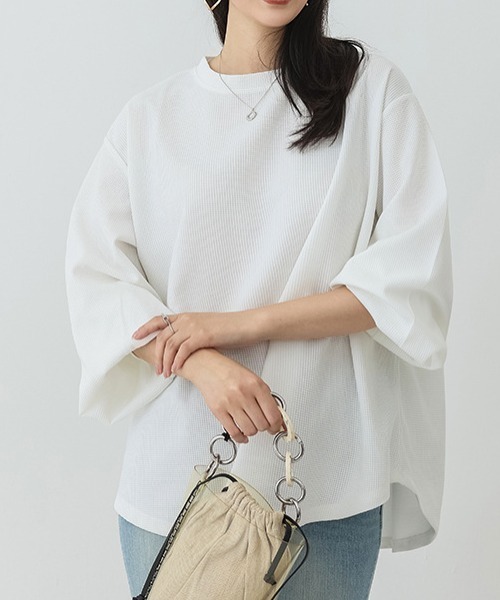 Coo+i(クーイ)の「オーバーサイズワッフルカットソー(Tシャツ/カットソー・レディース・ブラック/グレー/ホワイト/グリーン/モカ/ベージュ・FREE)」の16枚目の写真
