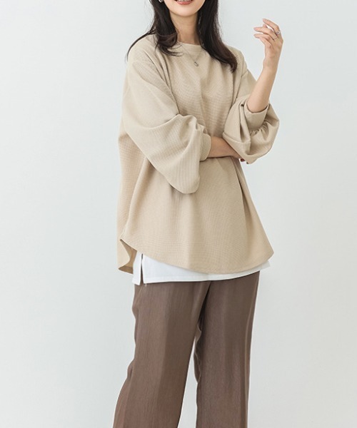 Coo+i(クーイ)の「オーバーサイズワッフルカットソー(Tシャツ/カットソー・レディース・ブラック/グレー/ホワイト/グリーン/モカ/ベージュ・FREE)」の15枚目の写真