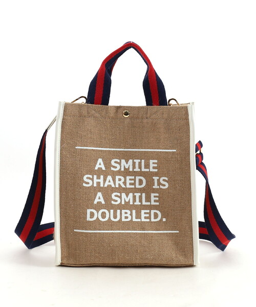 COOCO(クーコ)の「SMILEY テープハンドルリネン2WAYト-トバッグ(ハンドバッグ・レディース・ホワイト/シルバー/イエロー/グリーン/ブラック・FREE)」の2枚目の写真