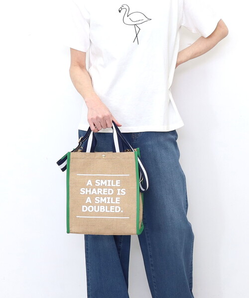 COOCO(クーコ)の「SMILEY テープハンドルリネン2WAYト-トバッグ(ハンドバッグ・レディース・ホワイト/シルバー/イエロー/グリーン/ブラック・FREE)」の4枚目の写真