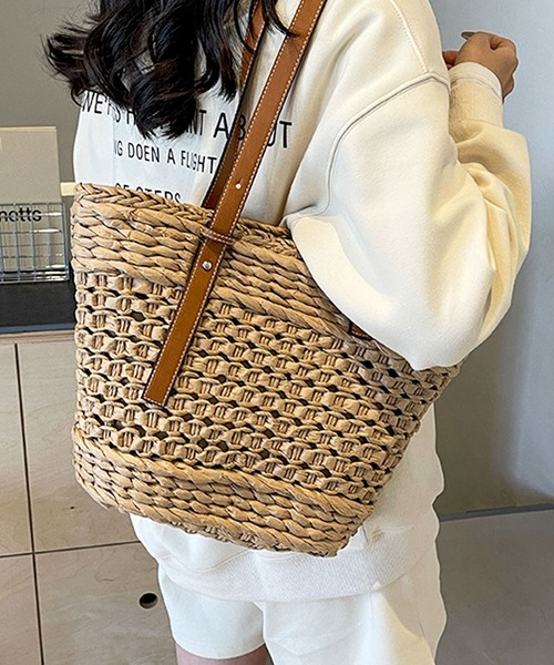ストロー編みかごバッグ ベージュ florist かごバッグ カゴバッグ 「ファスナー開閉♪」ストロー
