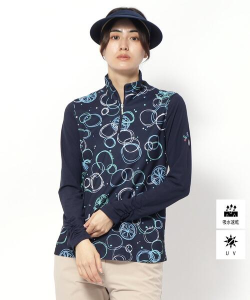 adabat（アダバット）の「UVカット/吸水速乾 バブルプリントハーフジッププルオーバー（Tシャツ/カットソー・レディース・サックスブルー系/ネイビー系・40/38/36/42）」の2枚目の写真