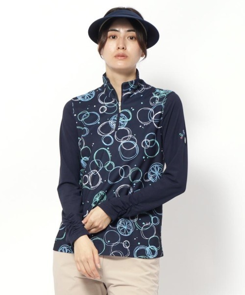 adabat(アダバット)の「UVカット/吸水速乾 バブルプリントハーフジッププルオーバー(Tシャツ/カットソー・レディース・サックスブルー系/ネイビー系・40/38/36/42)」の2枚目の写真