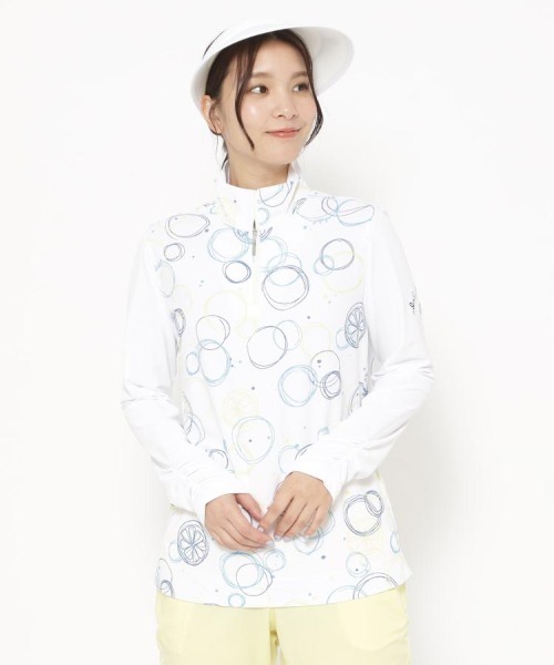 adabat(アダバット)の「UVカット/吸水速乾 バブルプリントハーフジッププルオーバー(Tシャツ/カットソー・レディース・サックスブルー系/ネイビー系・40/38/36/42)」の1枚目の写真