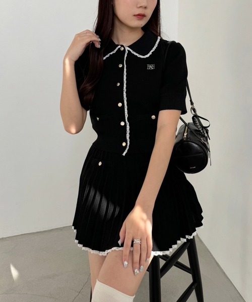 セール】【新色追加！】ポロ襟半袖ニットセットアップ（ワンピース