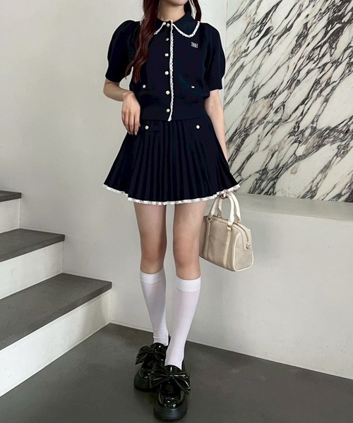 one after another NICE CLAUP（ワンアフターアナザーナイスクラップ）の「【新色追加！】ポロ襟半袖ニットセットアップ（ワンピース・レディース・グレー/ホワイト/ブラック/ネイビー/アイボリー・FREE）」の22枚目の写真