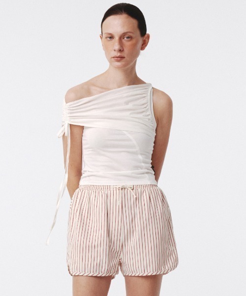 Kijun（キジュン）の「Kijun/キジュン Shirring One Shoulder Top ワンショルダートップス（タンクトップ・レディース・ピンク/チャコール/オフホワイト・S/M）」の10枚目の写真