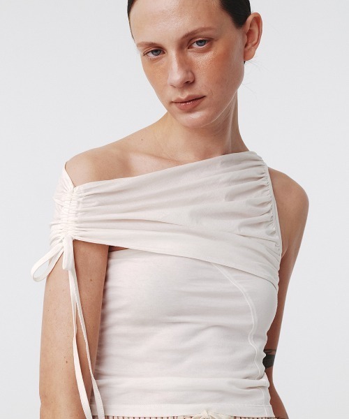 Kijun（キジュン）の「Kijun/キジュン Shirring One Shoulder Top ワンショルダートップス（タンクトップ・レディース・ピンク/チャコール/オフホワイト・S/M）」の12枚目の写真