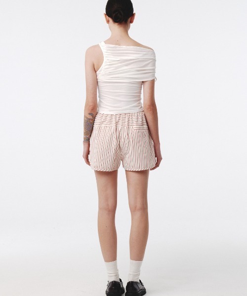 Kijun（キジュン）の「Kijun/キジュン Shirring One Shoulder Top ワンショルダートップス（タンクトップ・レディース・ピンク/チャコール/オフホワイト・S/M）」の17枚目の写真