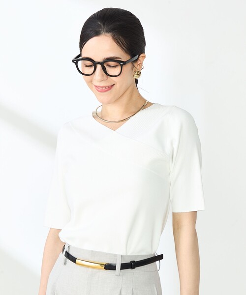 NOLLEY’S Sophi(ノーリーズソフィ)の「《手洗い可能》カシュクール風5分袖プルオーバーニット(ニット/セーター・レディース・サックスブルー/ベビーピンク/ブラック/オフホワイト・38)」の15枚目の写真
