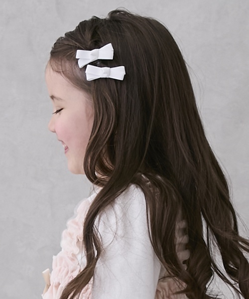 petit main（プティマイン）の「リボンヘアクリップ2P（バレッタ/ヘアクリップ・キッズ・アイボリー/サックスブルー/レッド/ピンク/ネイビー・F）」の6枚目の写真