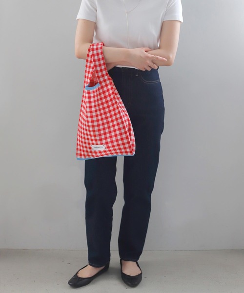 ANEMONE（アネモネ）の「ギンガムチェックニットバッグ（トートバッグ・レディース・レッド/グリーン/オレンジ/クリアブルー/ブラック・FREE）」の4枚目の写真